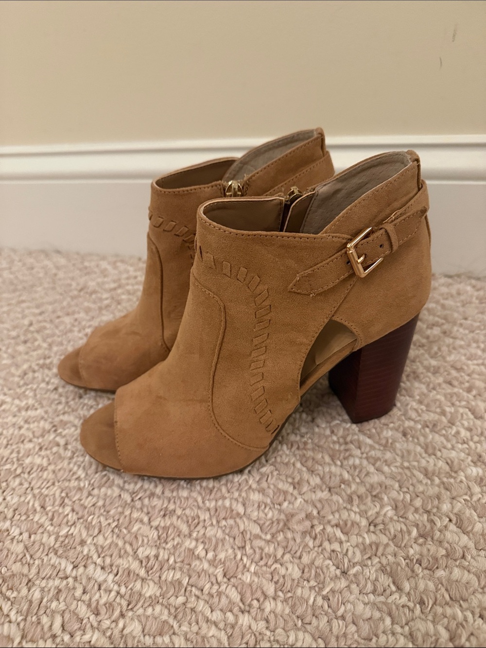 Unisa Tan Suede Women’s Ankle Booties with Buckle Accent -  8